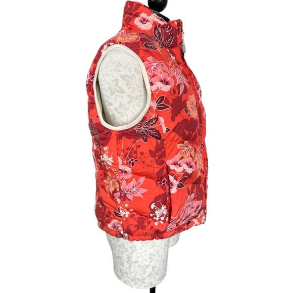 LL Bean Reversible Coral Floral Cream Down Puffer Vest Size Medium - Picture 7 of 15